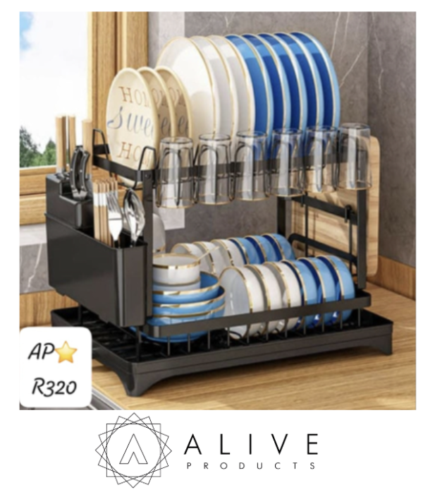 Multifunctional 2-tier carbon steel dish drying rack